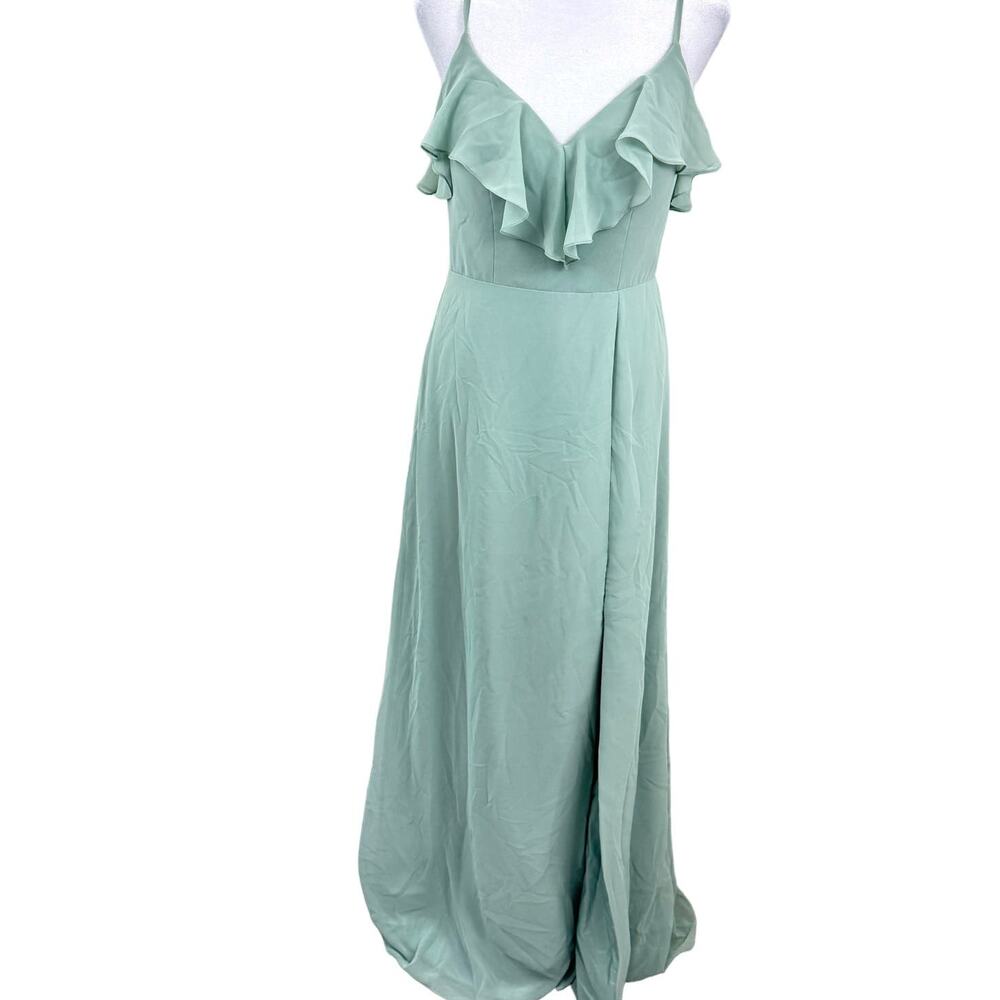 Azazie Women Natalia A Line Chiffon Maxi Bridesmaid Dress Agave Green Size 2